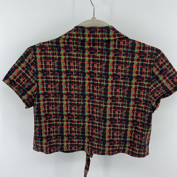I.AM.GIA Dante short sleeve checker print tie front cropped top sz XS - Picture 5 of 5